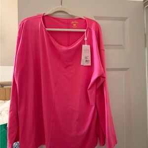 Lilly Pulitzer Vibrant Pink Long Sleeve Scoop Neck Top